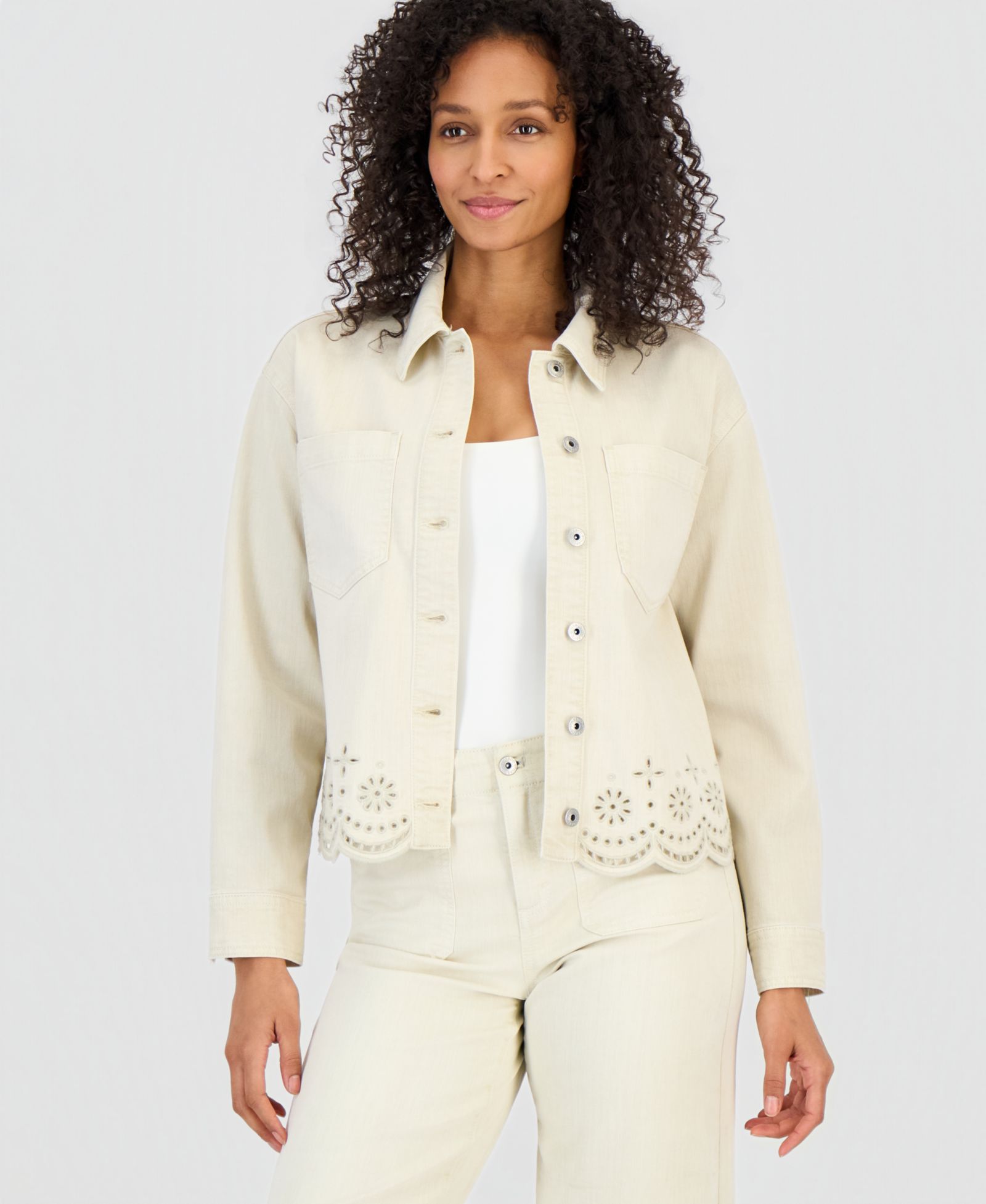 Style & Co Women's Cropped Embroidered Shacket, Macy's Exclusive