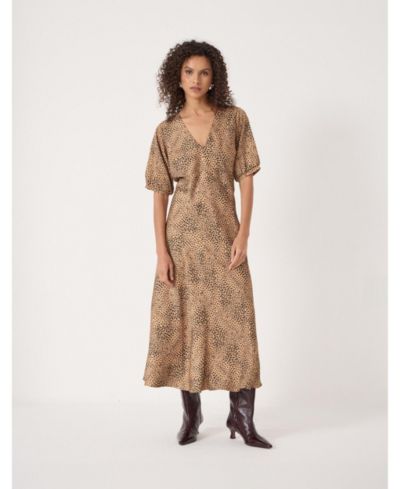 Hush Women's Grace V-Neck Puff Sleeve Satin Dress