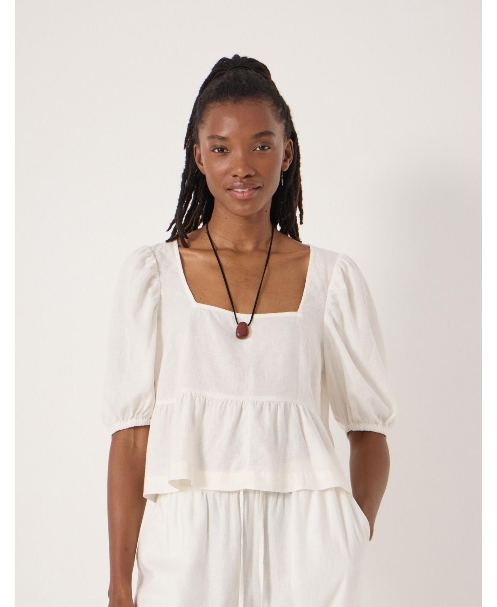 Hush Women's Alva Puff Sleeve Linen Beach Top
