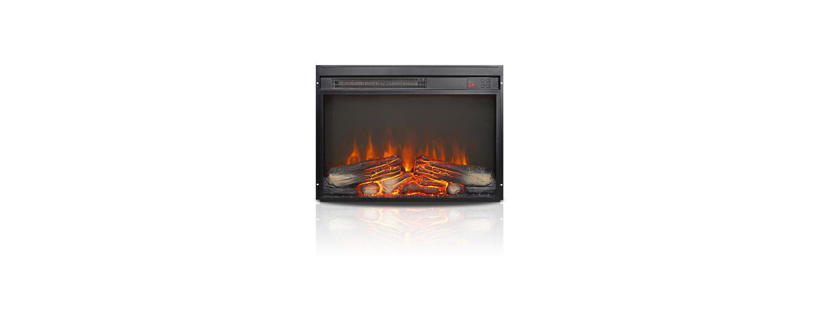 Flynama 23 inch electric fireplace insert, ultra thin heater with log set & realistic flame, remote control with timer, overheating protection