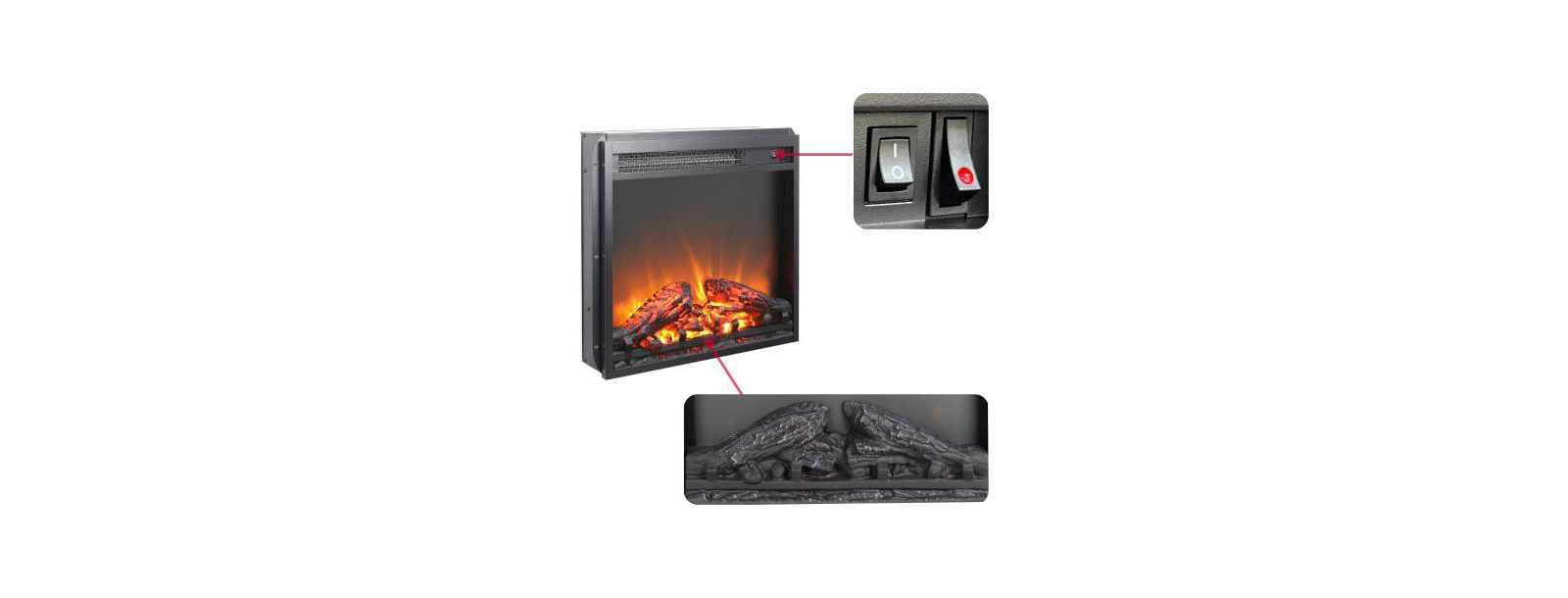 Flynama 18 inch electric fireplace insert, ultra thin heater with log set & realistic flame, overheating protection