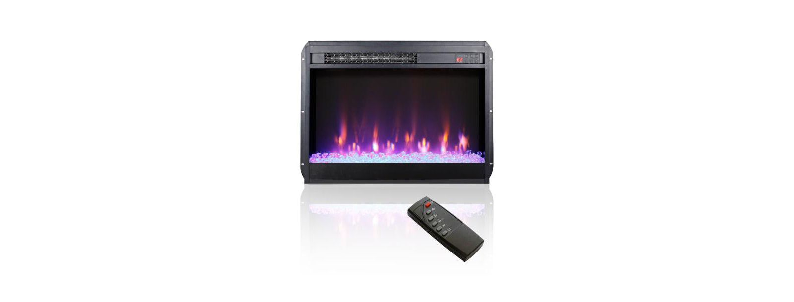 Flynama 23-inch electric fireplace insert, ultra-thin heater with crystal & realistic flame, remote control with timer, overheating protection