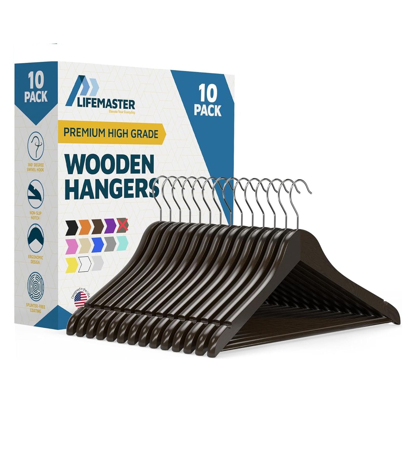 Lifemaster 10-Pack Wooden Hangers