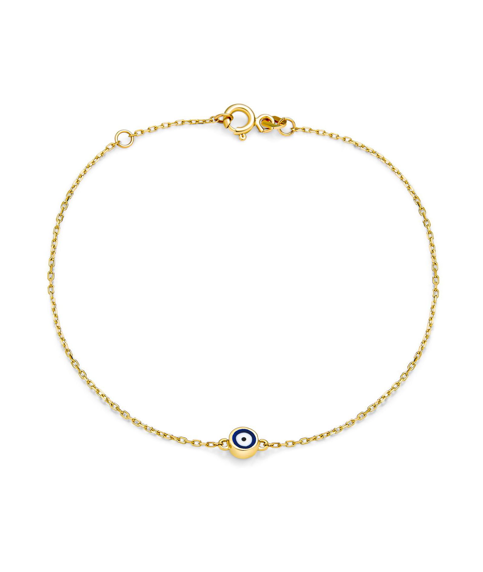 Bling Jewelry Simple Minimalist 14K Yellow Gold Amulet Tiny Blue Evil Eye Charm Bracelet 6.5-7.25" Adjustable