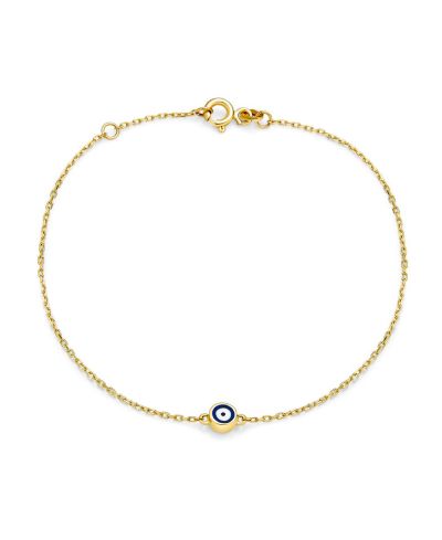 Bling Jewelry Simple Minimalist 14K Yellow Gold Amulet Tiny Blue Evil Eye Charm Bracelet 6.5-7.25" Adjustable