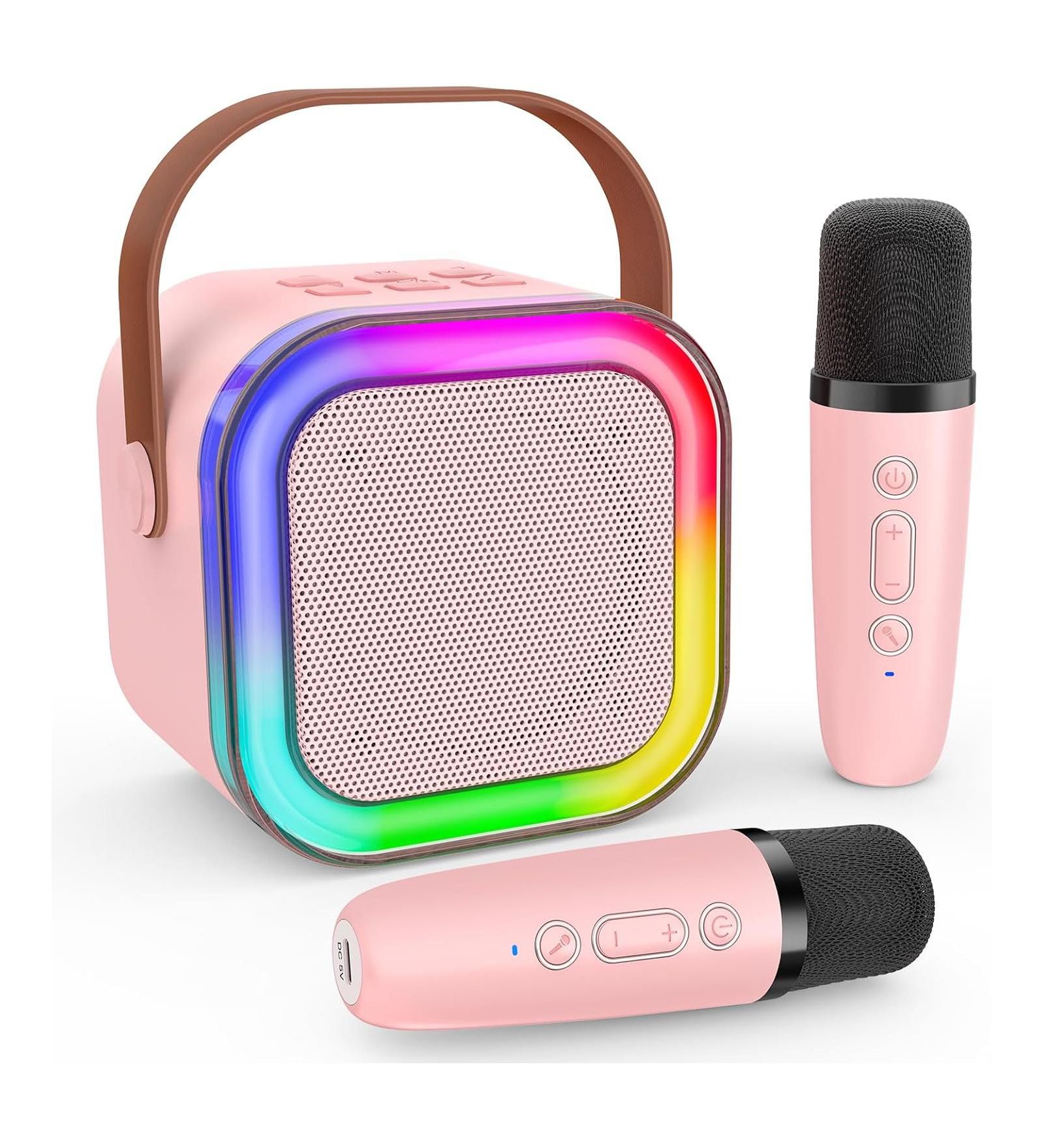 ZealSound Мини-караоке для детей, портативная Bluetooth-колонка с 2 беспроводными микрофонами и LED-подсветкой, розовый