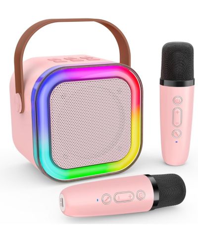 Zealsound Haomuren Portable Bluetooth Karaoke Machine with 2 Wireless Microphones and LED Lights