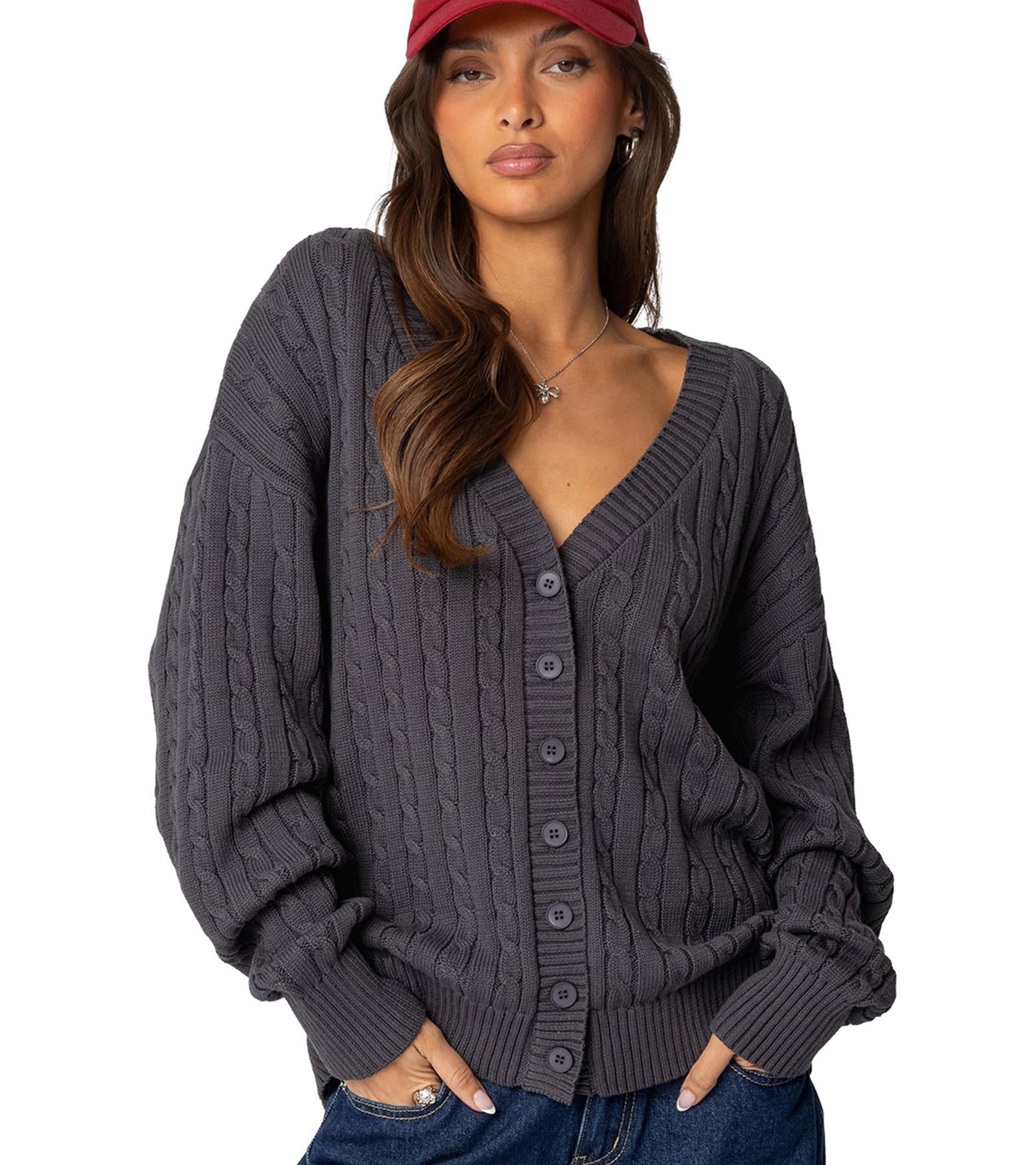 Edikted Womens Francine Oversized V Neck Cardigan