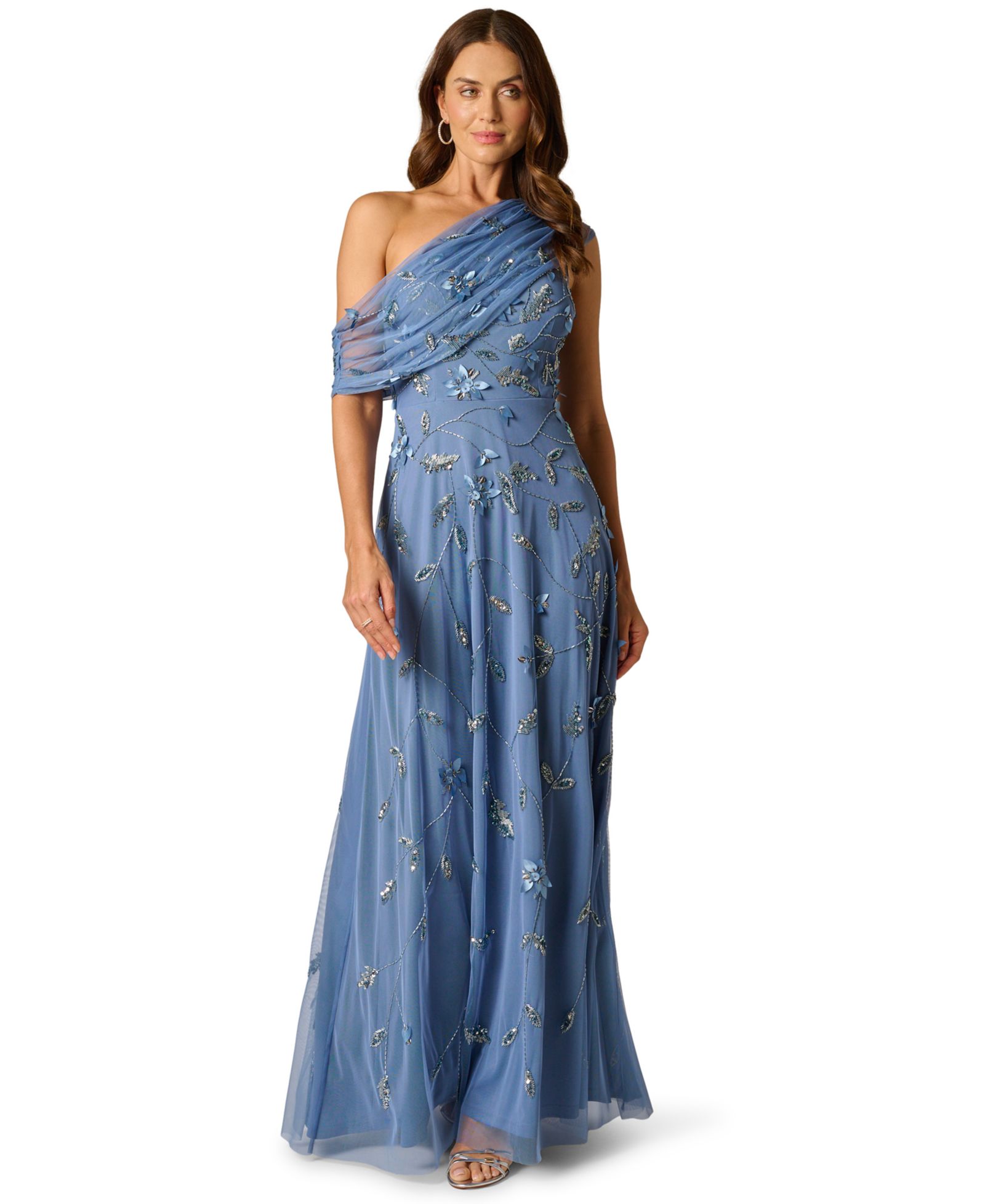 Adrianna Papell Women's One-Shoulder Beaded Gown