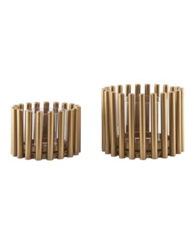 Danya B Pela Pillar Ring Warm Gold Midcentury Modern Votive Hurricane Candle Holders - Set of 2