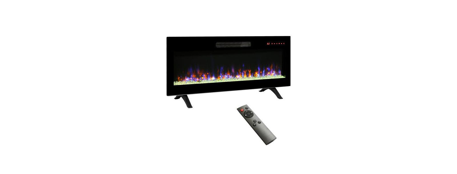 Flynama 42" recessed ultra-thin wall-mounted electric fireplace with tempered glass, remote, LED heater, multi-color flame & emberbed