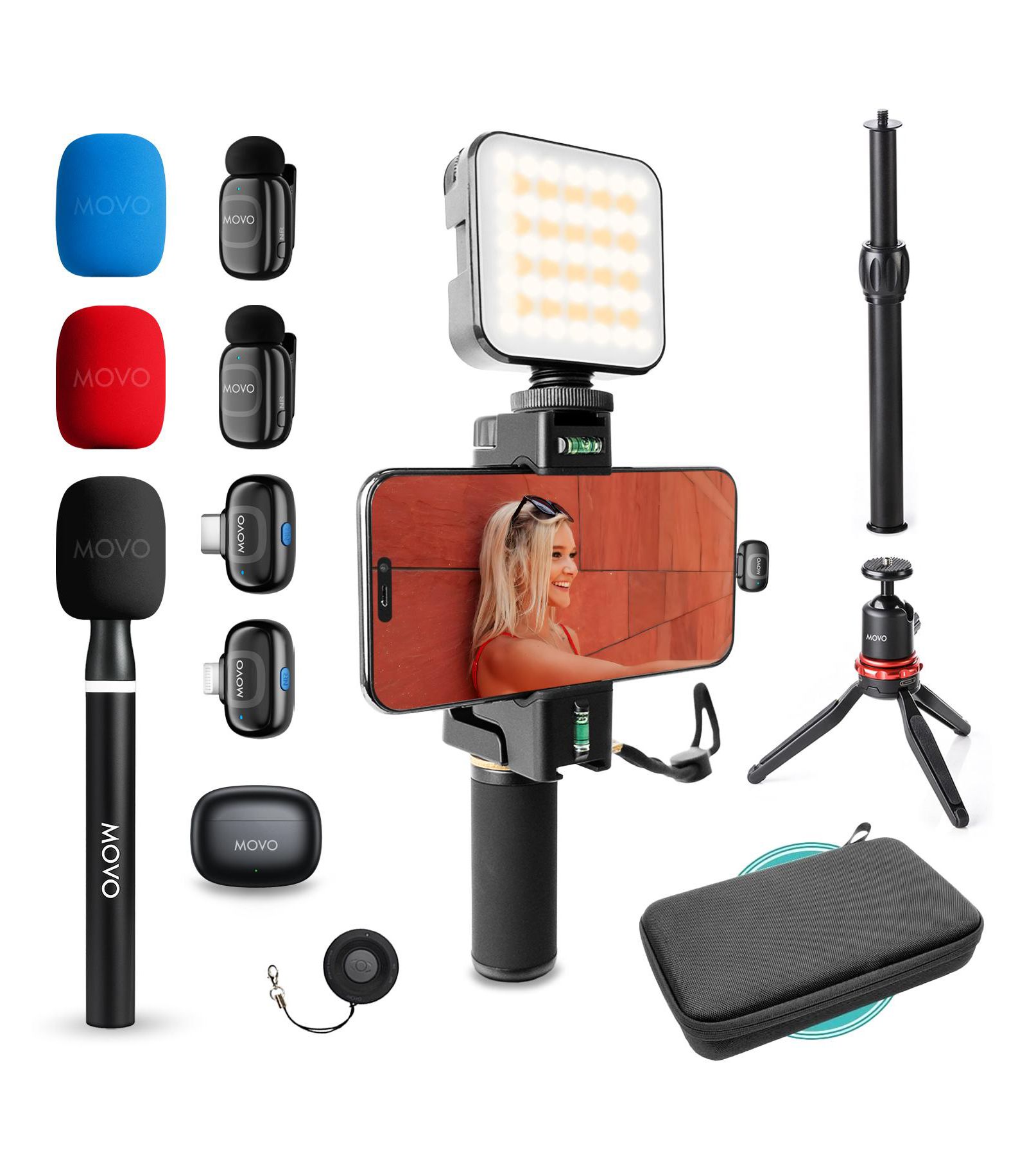 Movo iVlogger-pro Wireless Dual Microphones RGB Light Vlogging Kit for iPhone/Android