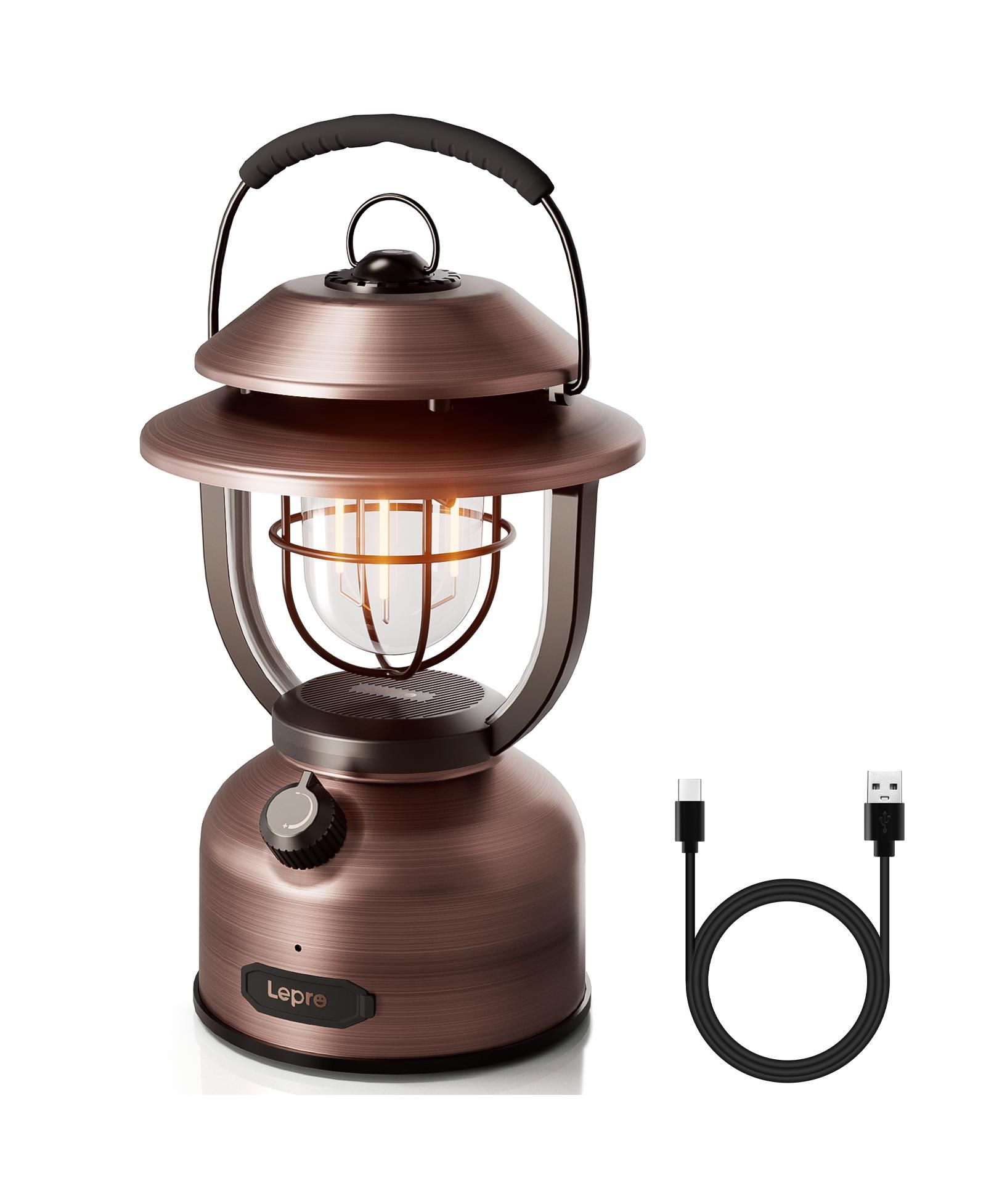 Lepro Vintage LED Rechargeable Metal Camping Lantern, Dimmable High Lumen Up to 1000LM, Outdoor Waterproof