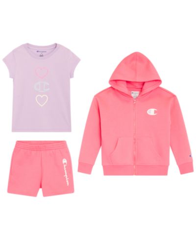 Champion Комплект из футболки с логотипом, худи на молнии и шорт для девочек 4-6X