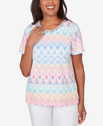 Alfred Dunner Petite Chevron Beaded Neck Top