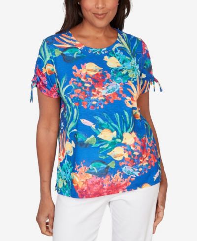 Alfred Dunner Petite Tropical Reef Tie Sleeve Top