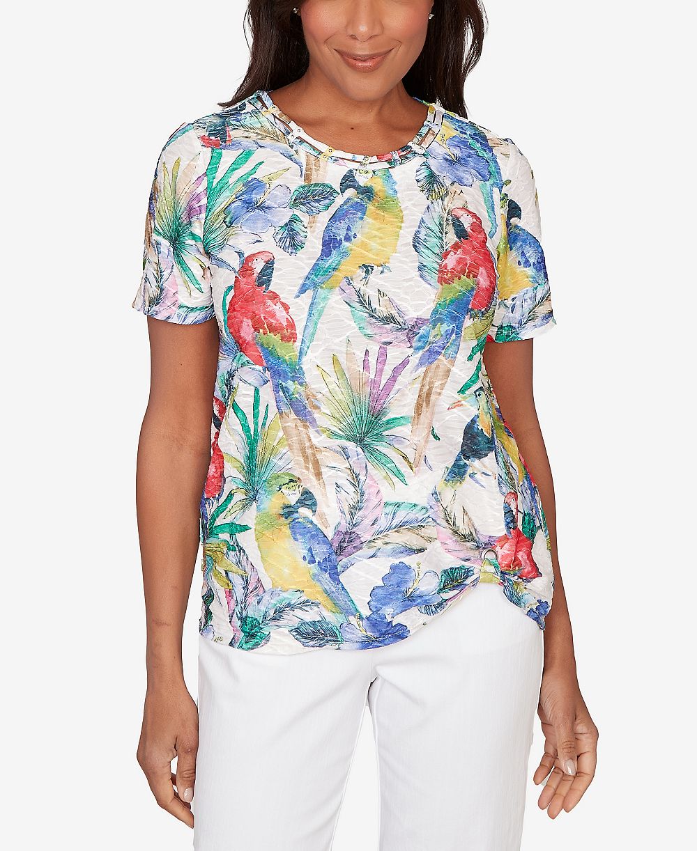 Топ Alfred Dunner Petite Parrot Tropical Beaded Neck