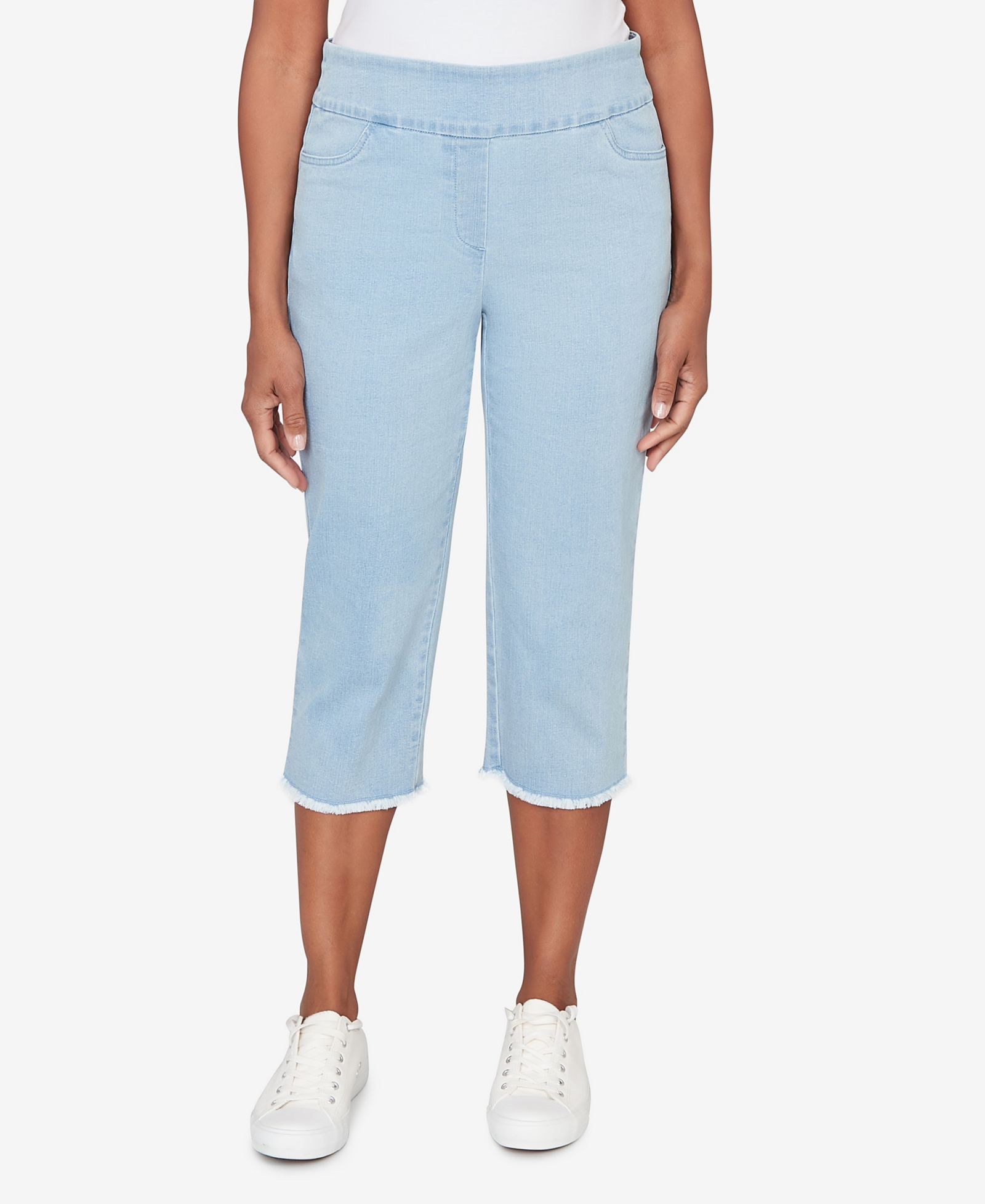 Alfred Dunner Petite Classic Super Stretch Denim Fringe Capri Pants