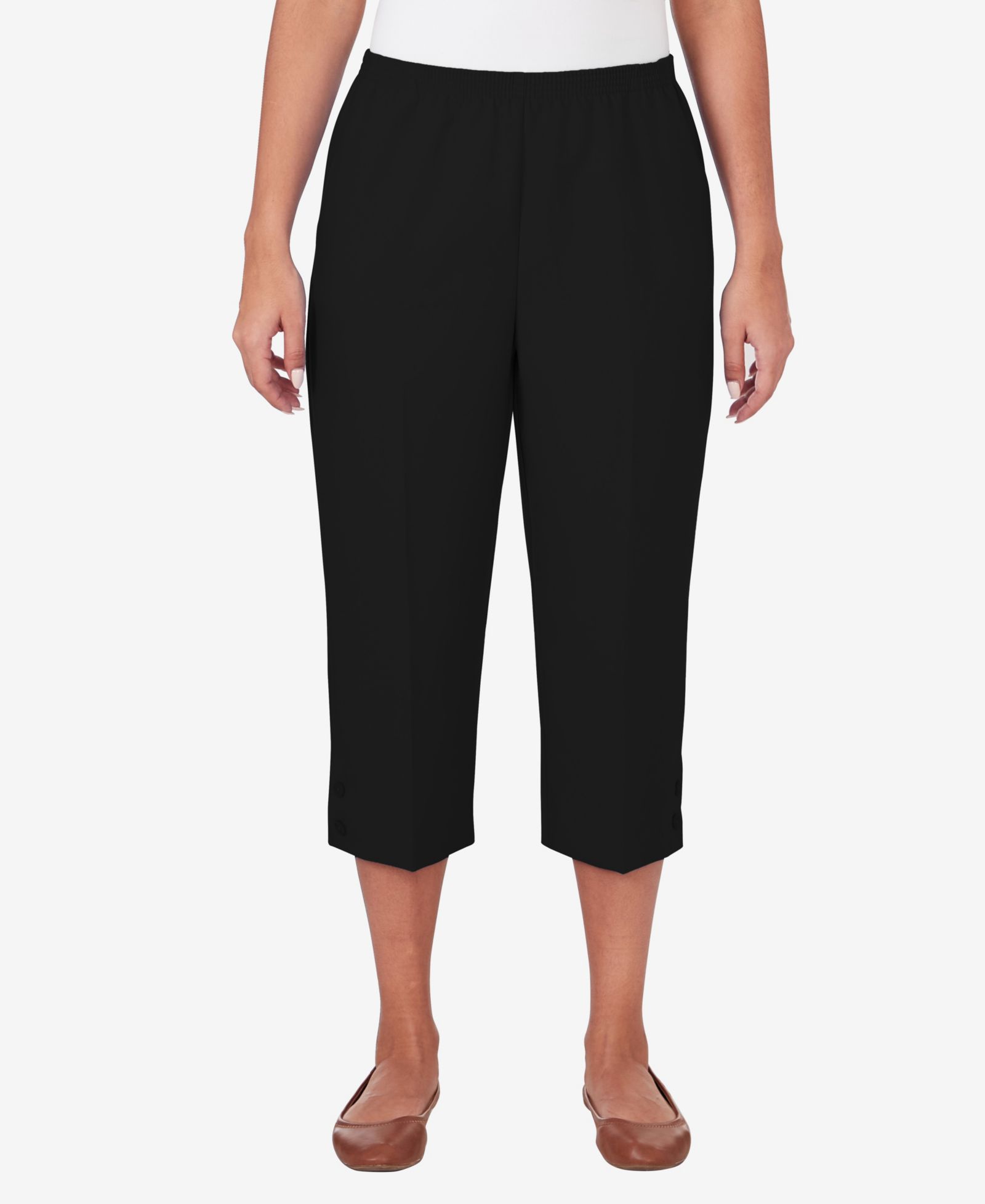 Alfred Dunner Petite Classic Button Hem Gathered Waistband Capri