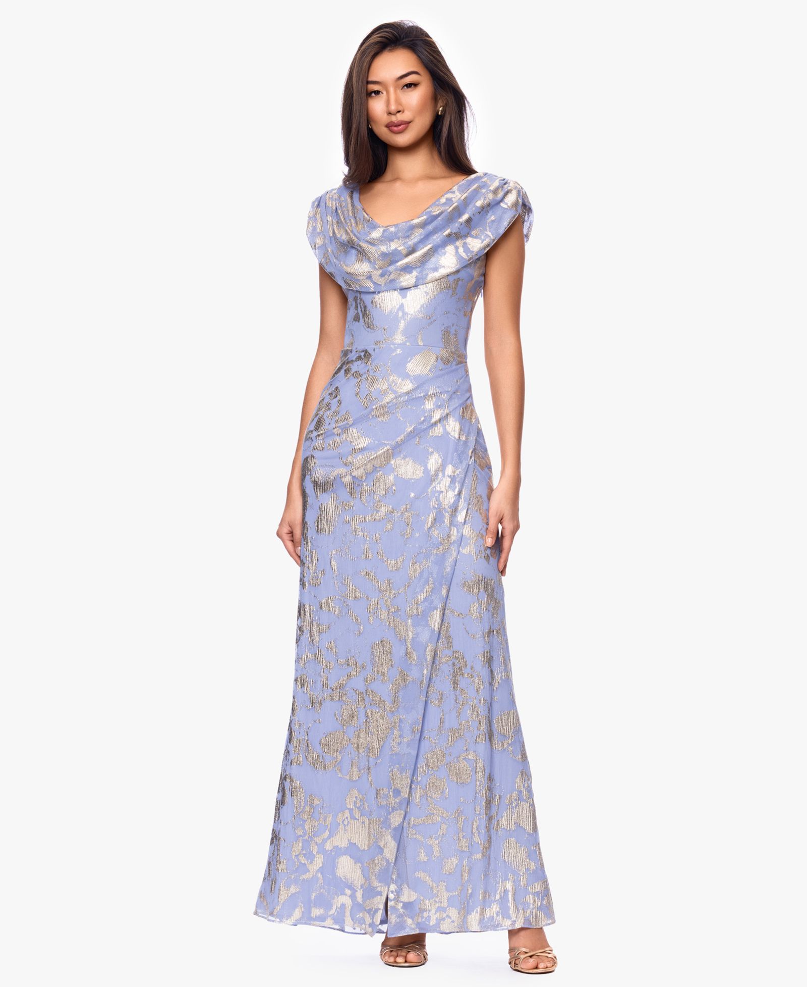 Betsy & Adam Petite Draped Neck Gown