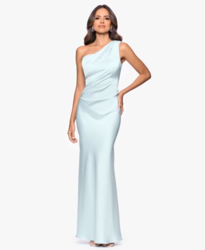 Betsy & Adam Petite One-Shoulder Draped Evening Gown