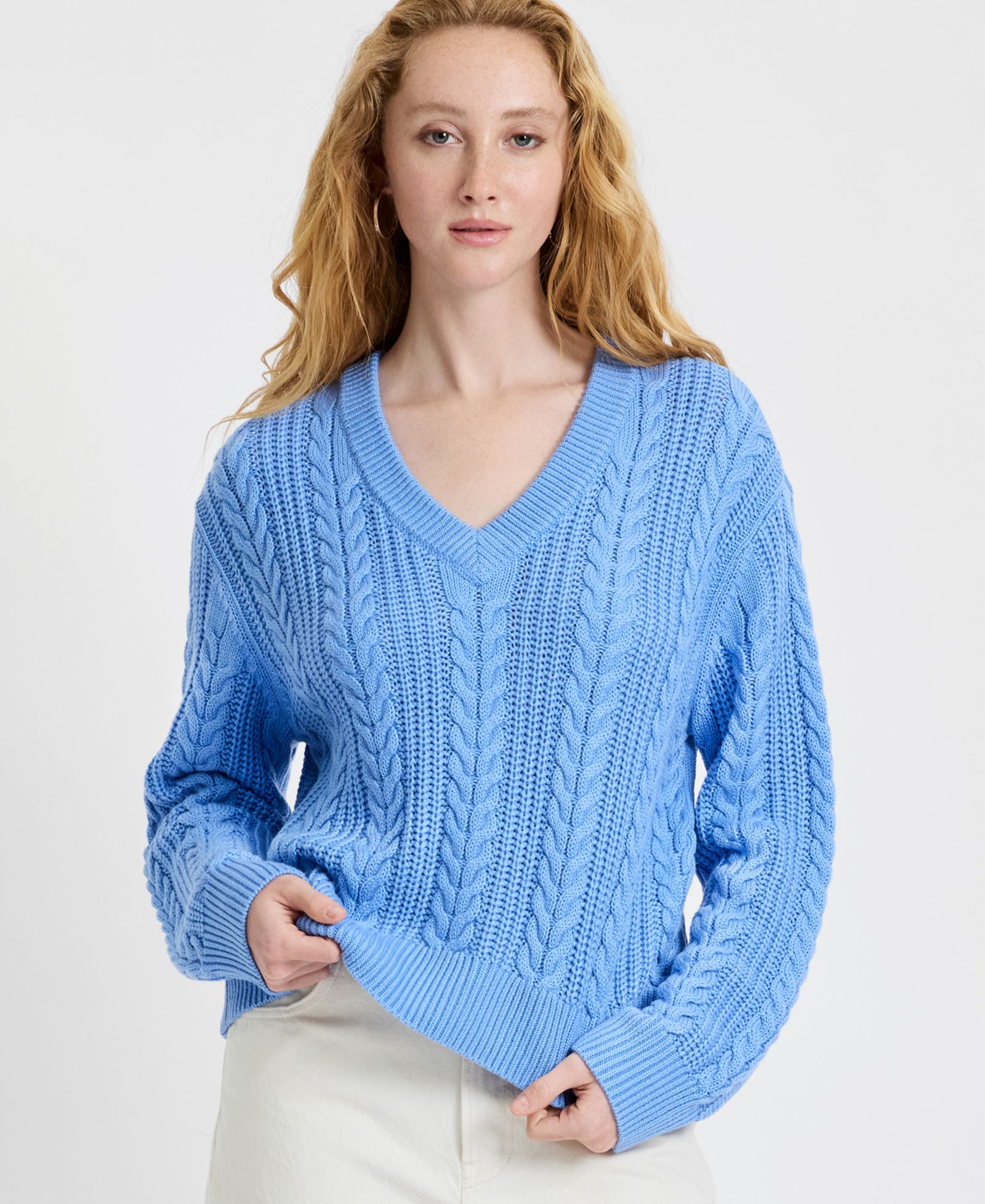 Свитер French Connection Women's Ryland Blue Cable Knit V-Neck