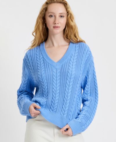 Свитер French Connection Women's Ryland Blue Cable Knit V-Neck