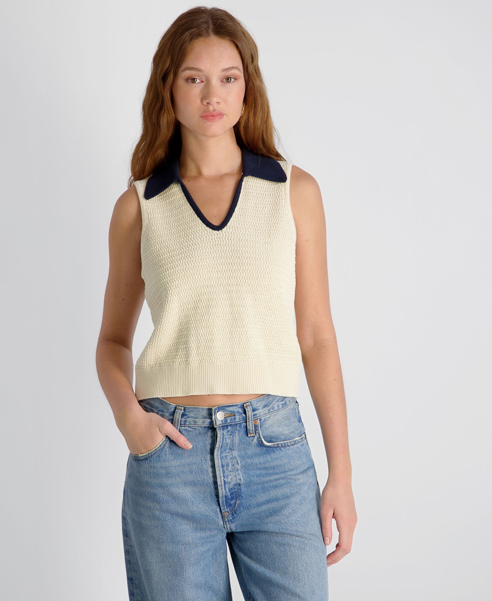 French Connection Women's Mozart Contrast Texture Knit Pull-On Top