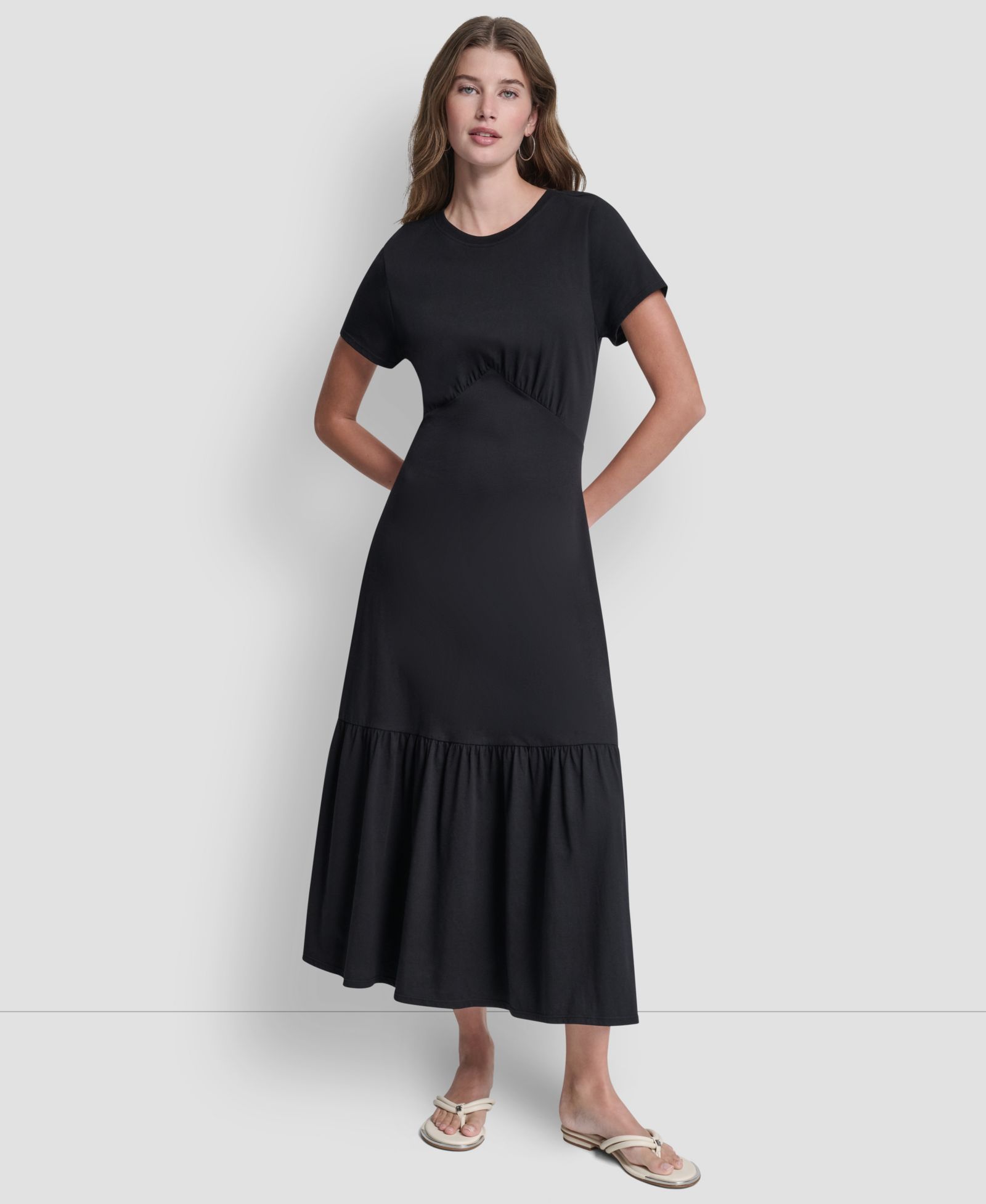 Длинное платье DKNY Jeans Women's Ruched Bodice Crew Neck Tier