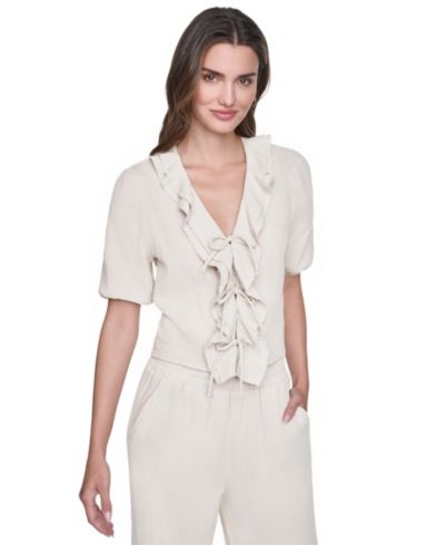 Женская рубашка DKNY Jeans V-Neck Short Puff-Sleeve Tie-Front