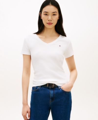 Женская футболка Tommy Hilfiger Rib Slim V-Neck с коротким рукавом