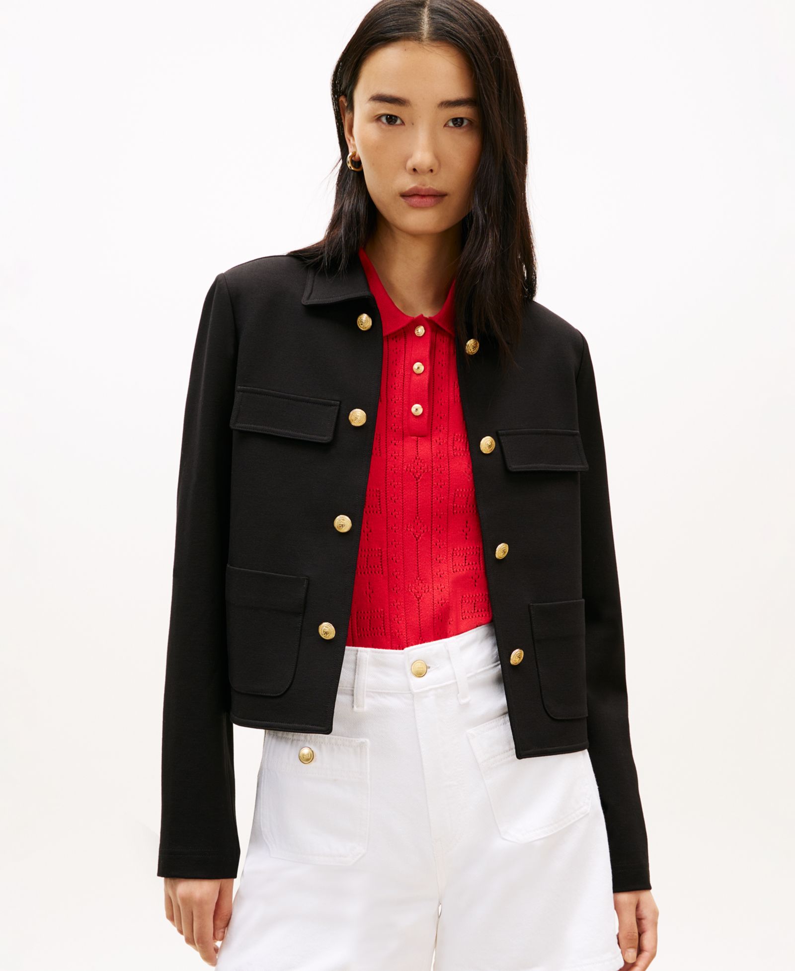 Tommy Hilfiger Women's Ponte Novelty Band Collar Jacket