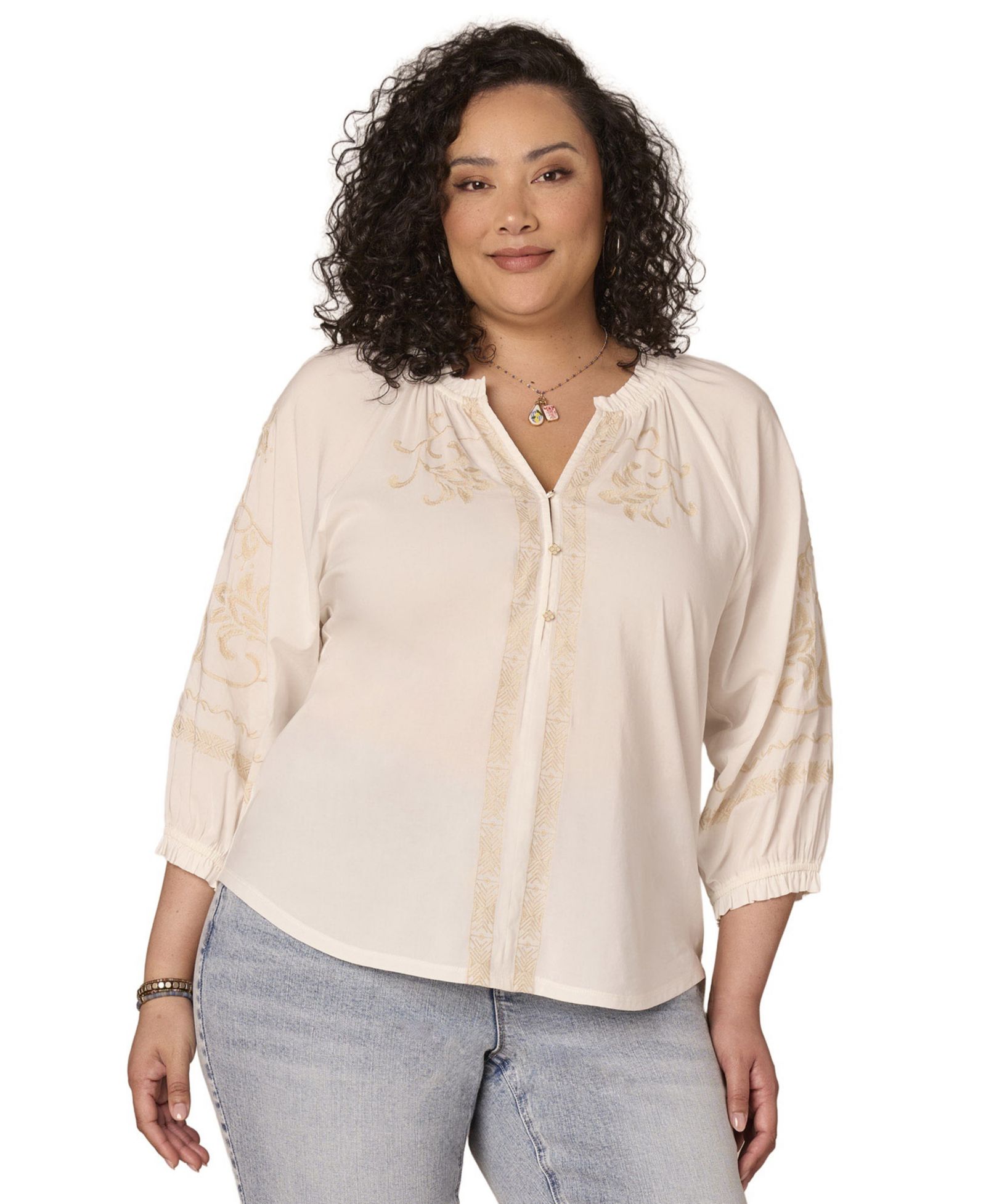 Democracy Plus Mixed Media Embroidered Top