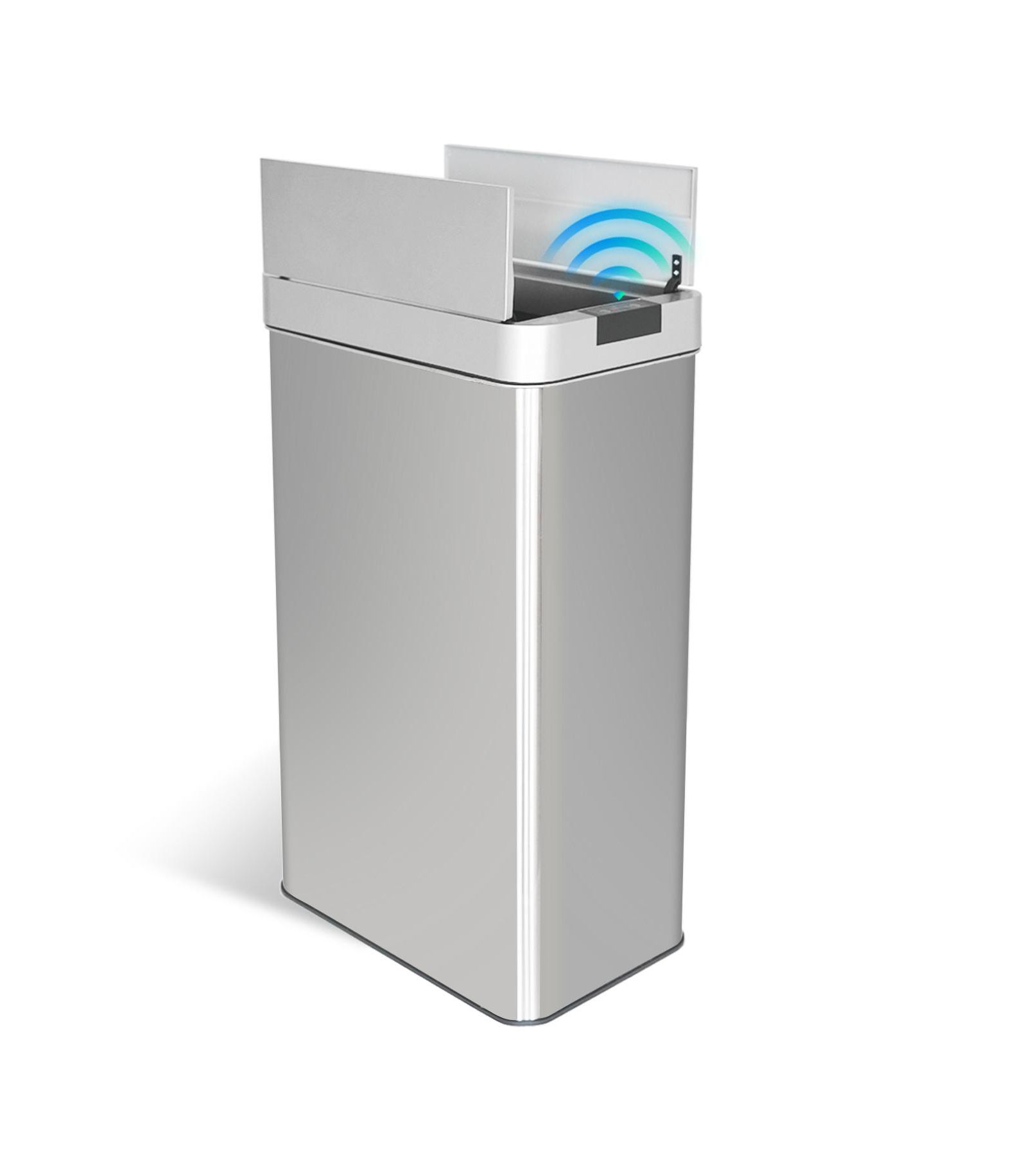 MEGA CASA 16 Gallon Slim Motion Sensor Trash Can with 26 Bags, Stainless Steel Rectangular Kitchen Garbage Can with Butterfly Silent Close Lid