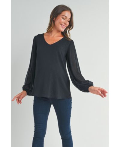 Женская блузка Hello Miz Maternity Flowy Sheer Long Sleeve V Neck