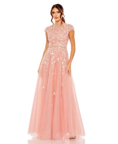 Mac Duggal Женское вечернее платье A Line с декором и коротким рукавом