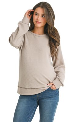 Hello Miz Maternity Waffle Knit Crewneck Sweatshirt Top