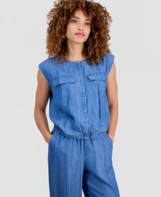 I.N.C. International Concepts Petite Chambray Drop-Shoulder Top, Macy's Exclusive