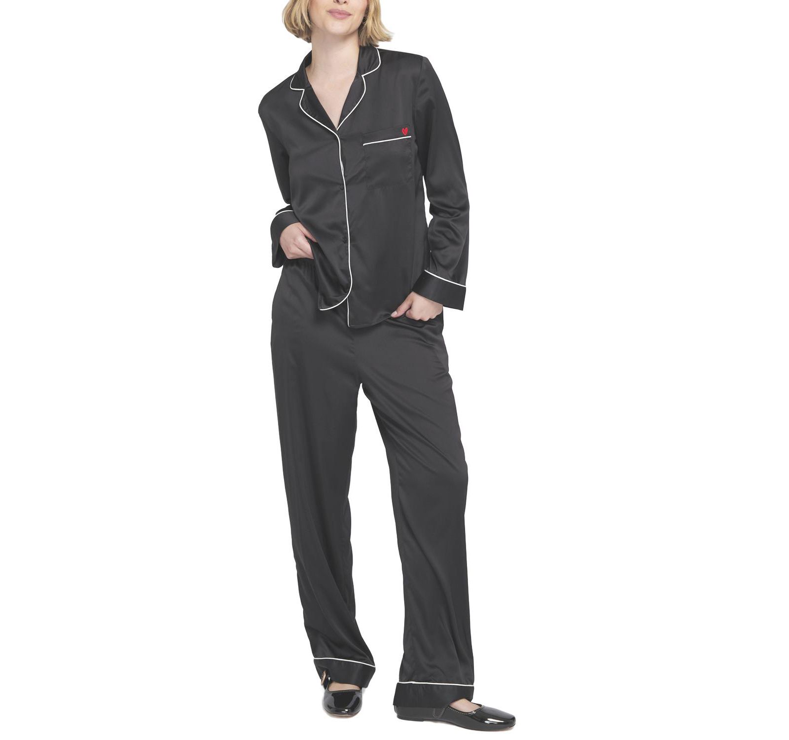 ELLE Collection Women's Satin PJ Set Long Pajama