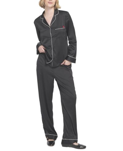 ELLE Collection Women's Satin PJ Set Long Pajama