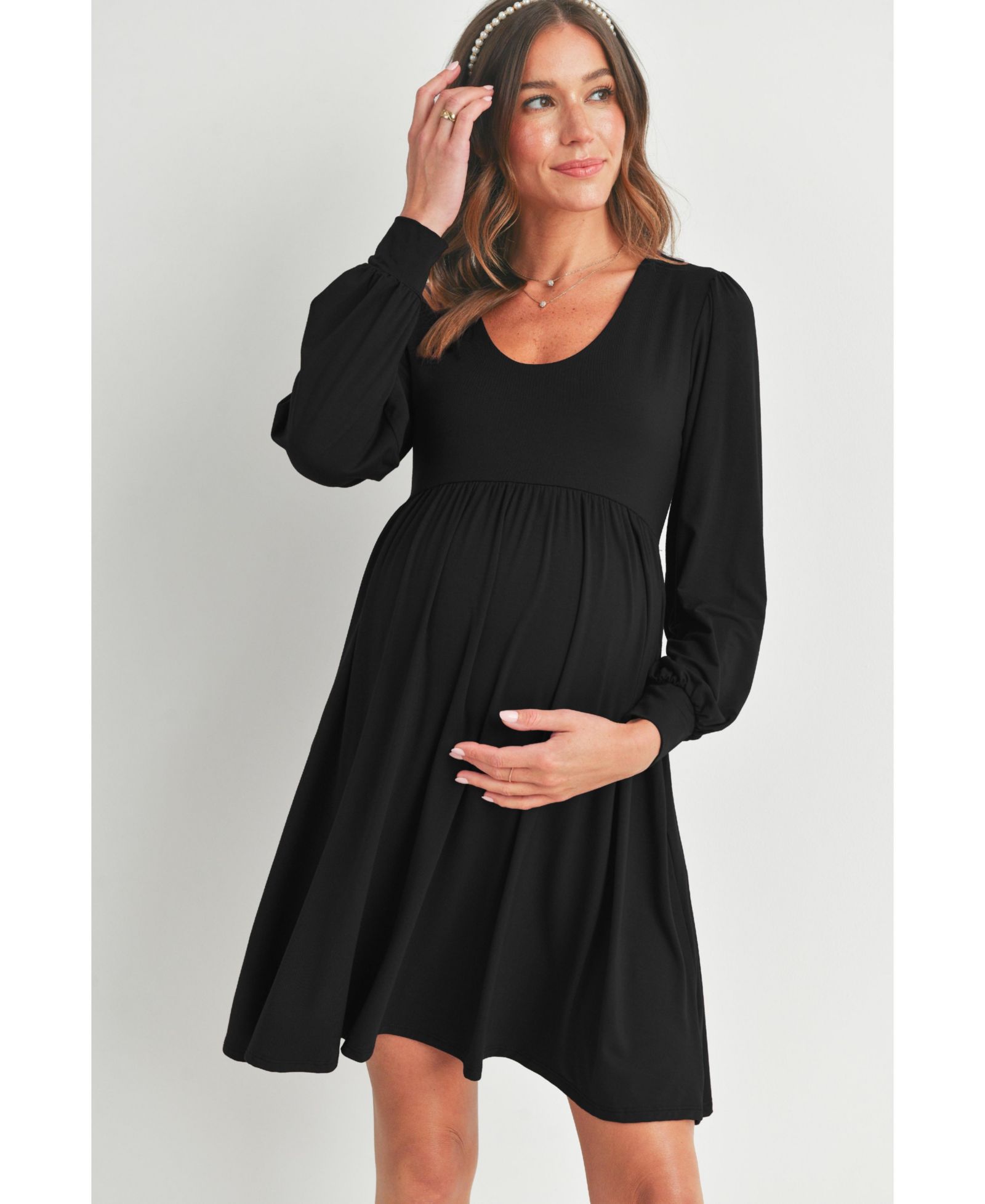 Hello Miz Women's Long Sleeve Empire Waist Scoop Neck Dress