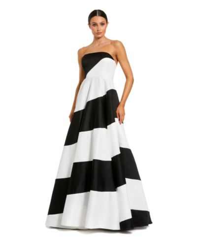 Женское вечернее платье Mac Duggal Colorblock Striped Satin Strapless Ballgown
