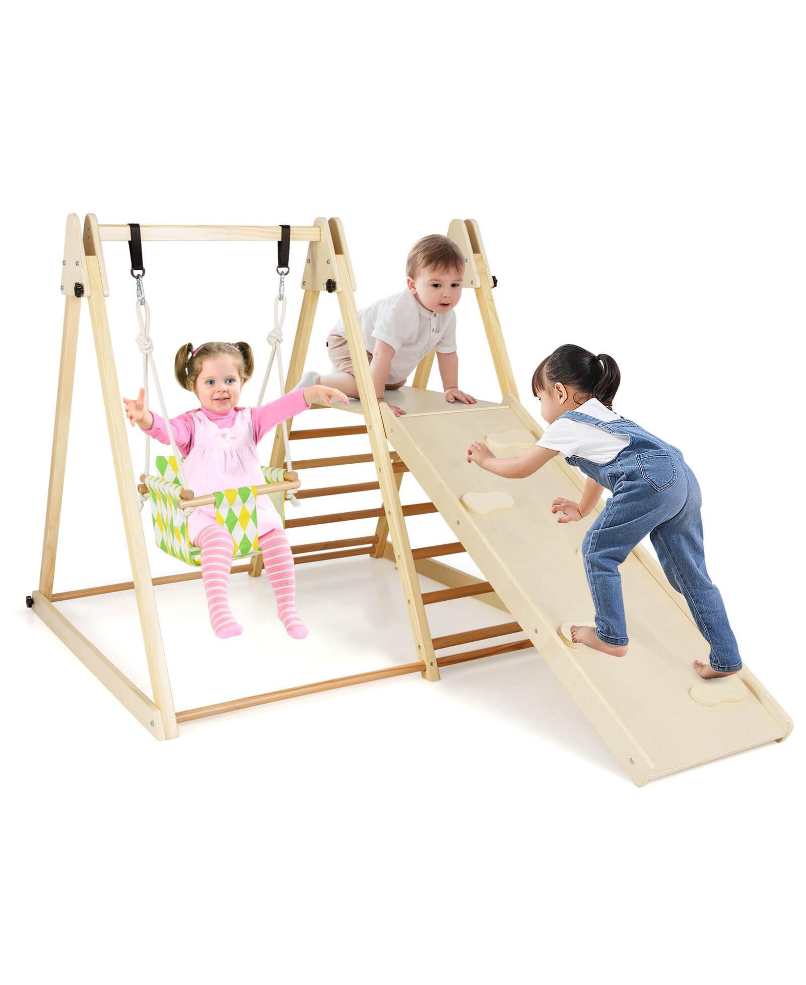 Costway Игровой комплекс Costway 4-in-1 Indoor Jungle Gym с качелями, лестницей и платформой