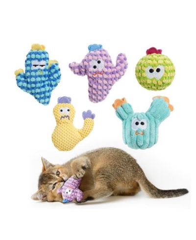 Nocciola 5 Pack Cactus Catnip Toys, 100% Organic Catnip Toys for Indoor Cats, Interactive Plush Chew Fun Without Cotton,