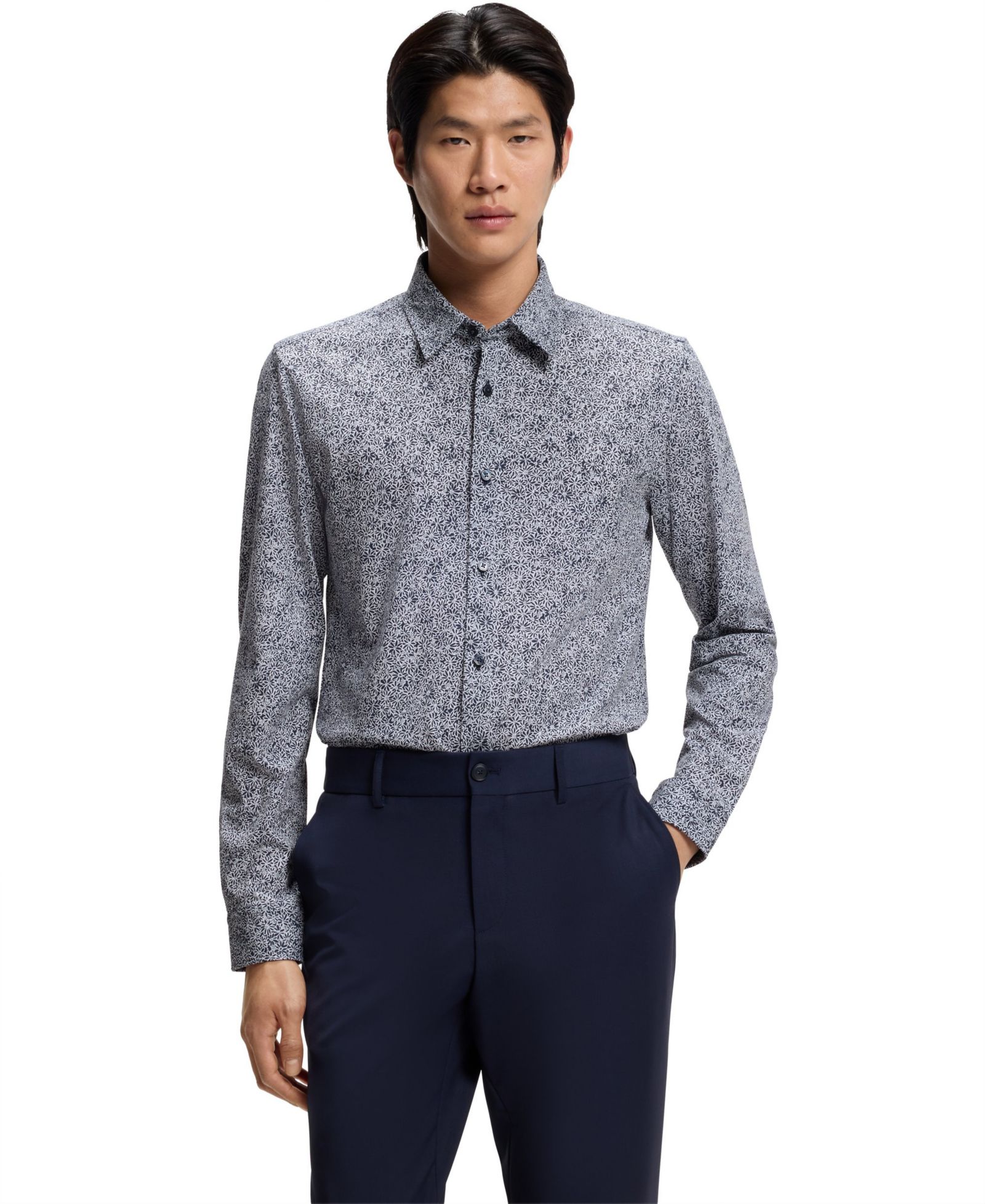 Мужская рубашка BOSS by Hugo Boss Slim-Fit с принтом из хлопка
