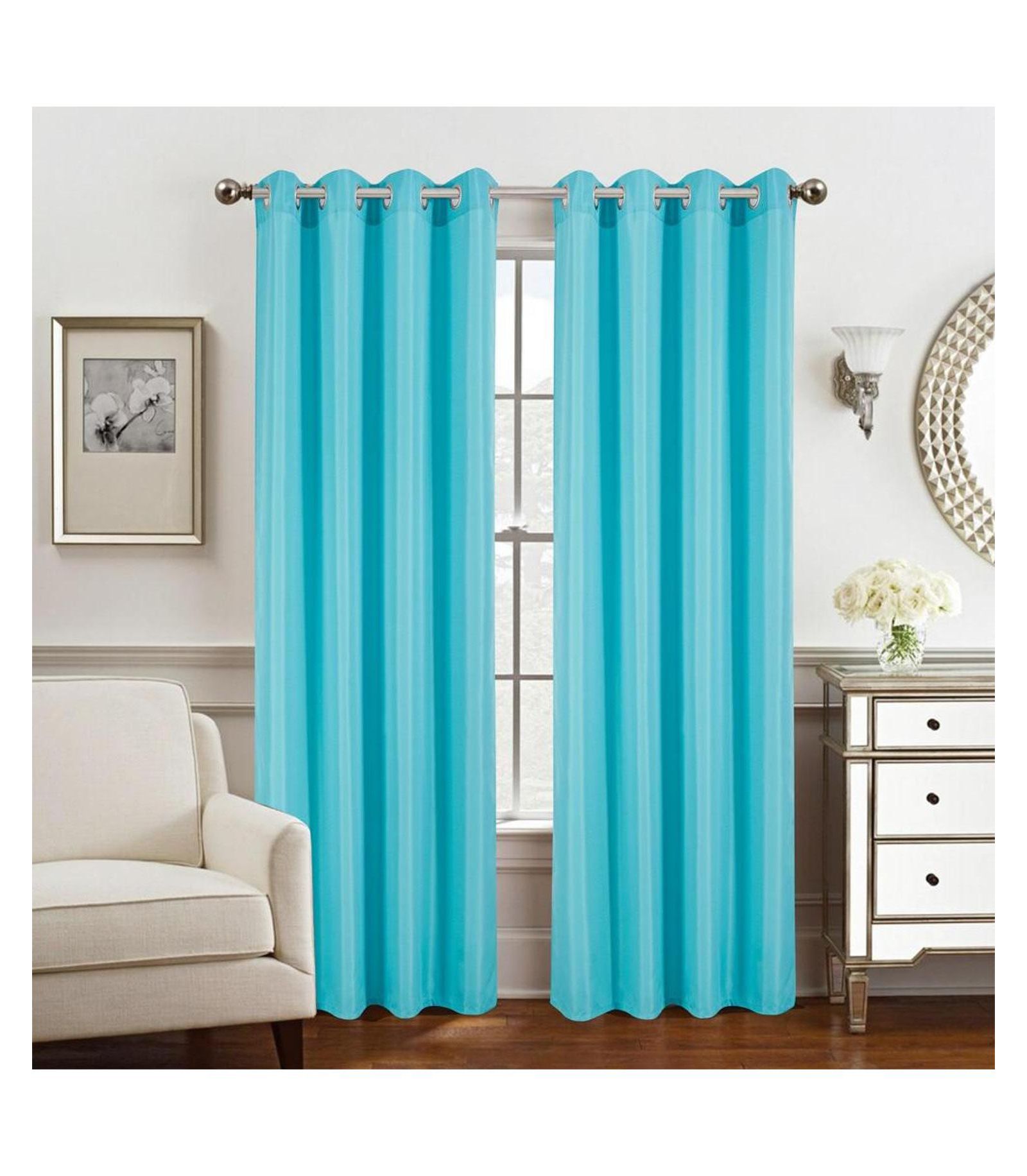 Olivia Gray Gilbert Solid Single Grommet Curtain Panel Pair - 54x84", Turquoise