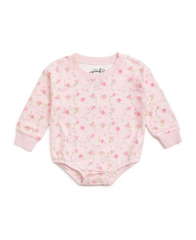 Sweet Wink Baby Girls Pink Rose Long Sleeve Romper