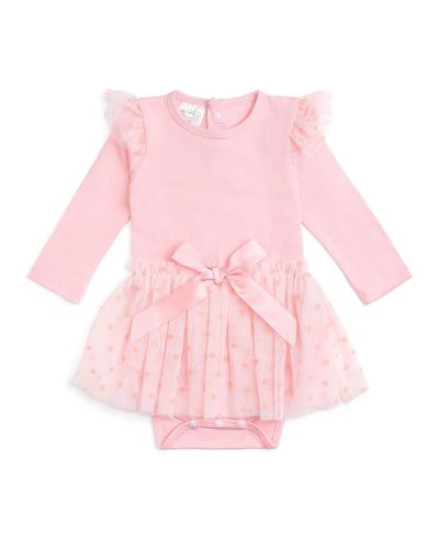Sweet Wink Baby Girls Flocked Heart Tiered Long Sleeve Tutu Bodysuit