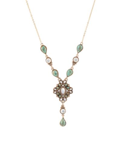 Золотистое ожерелье Barse White Mother of Pearl и Blue Turquoise Barcelona Y-Necklace