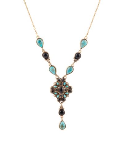 Barse Barcelona Y-образное ожерелье Black Onyx и Blue Turquoise Golden Y-Necklace